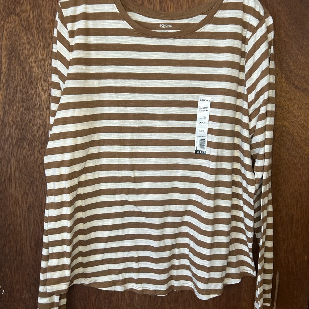 Brown and White Striped Long Sleeve Shirt size xxl